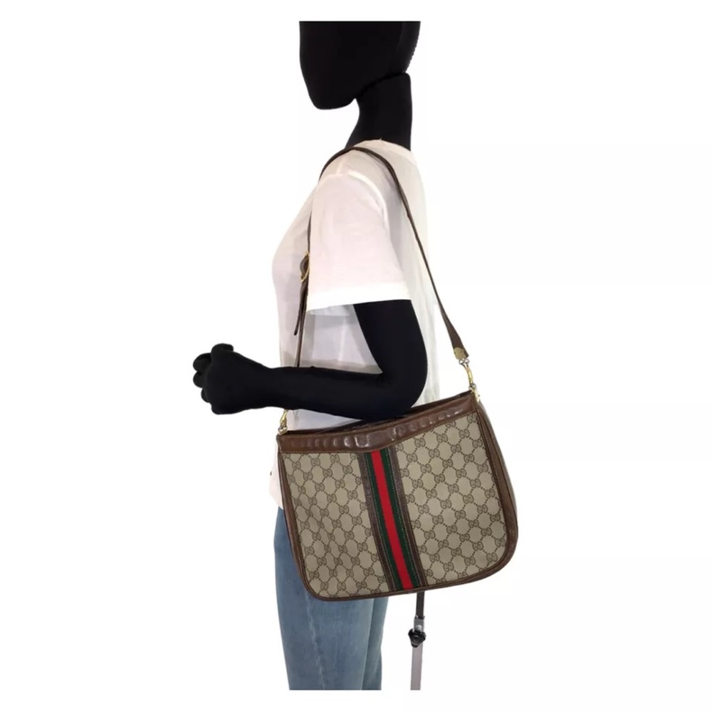Authentic GUCCI vintage Sherry line Old Gucci Shoulder Bag Brown PVC/leather GG